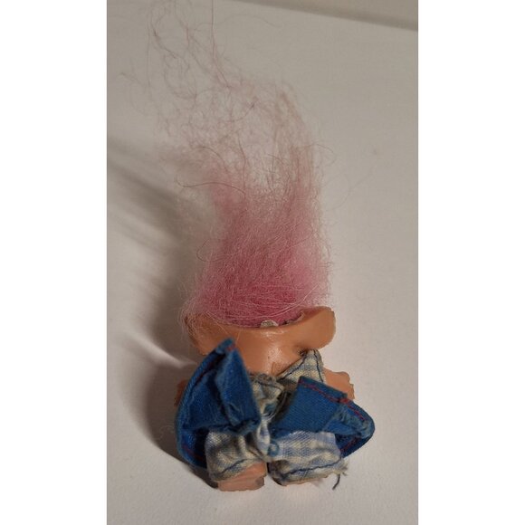 Vintage 1964 SHE Troll Doll Pink Hair 1.5" Blue Dress DAM Amber Eyes - Picture 3 of 10